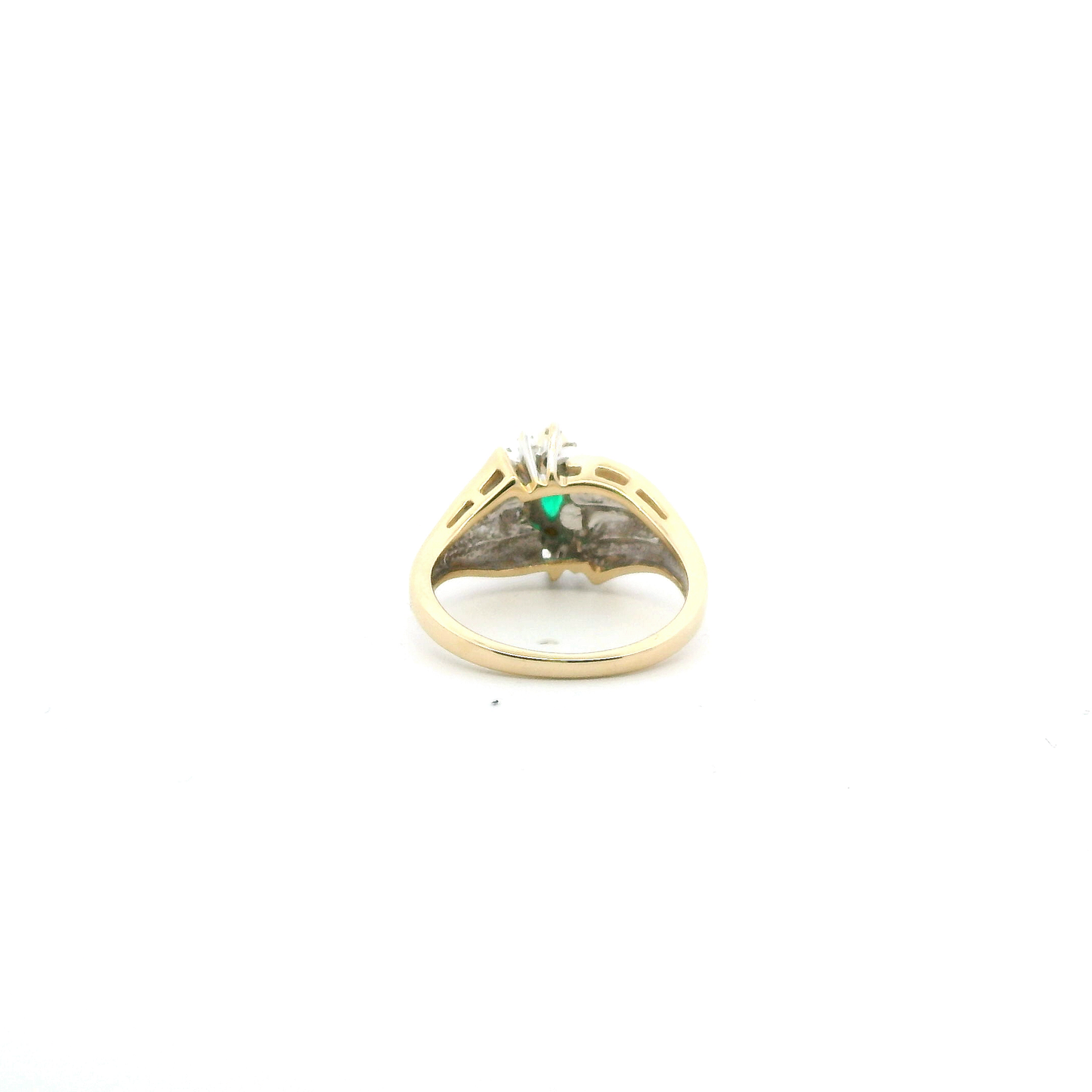 14K Yellow Gold Emerald & Diamond Womens Ring - 0.08ct
