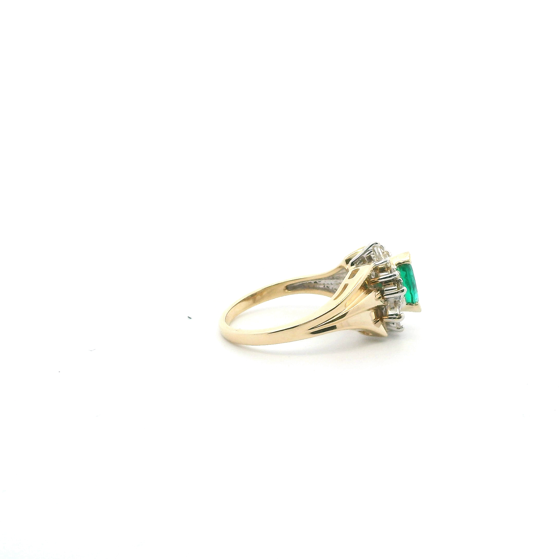 14K Yellow Gold Emerald & Diamond Womens Ring - 0.08ct