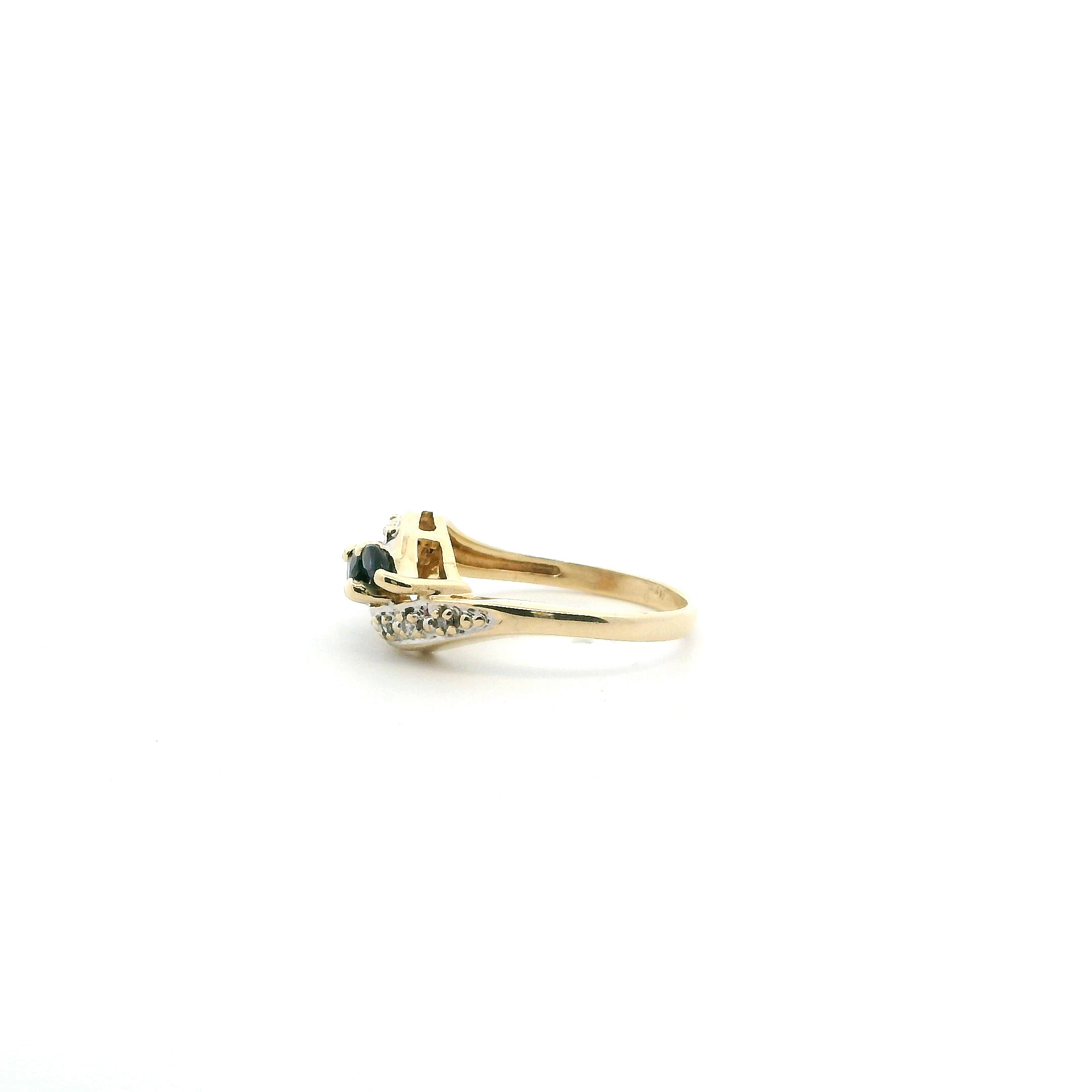 14K Yellow Gold Blue Sapphire & Diamond Womens Ring - 0.05ct