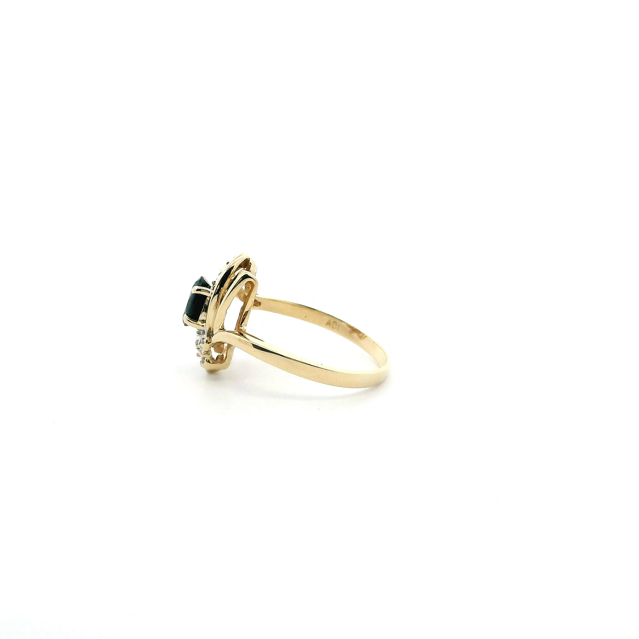 10K Yellow Gold Blue Sapphire & Diamond Womens Ring - 0.03ct
