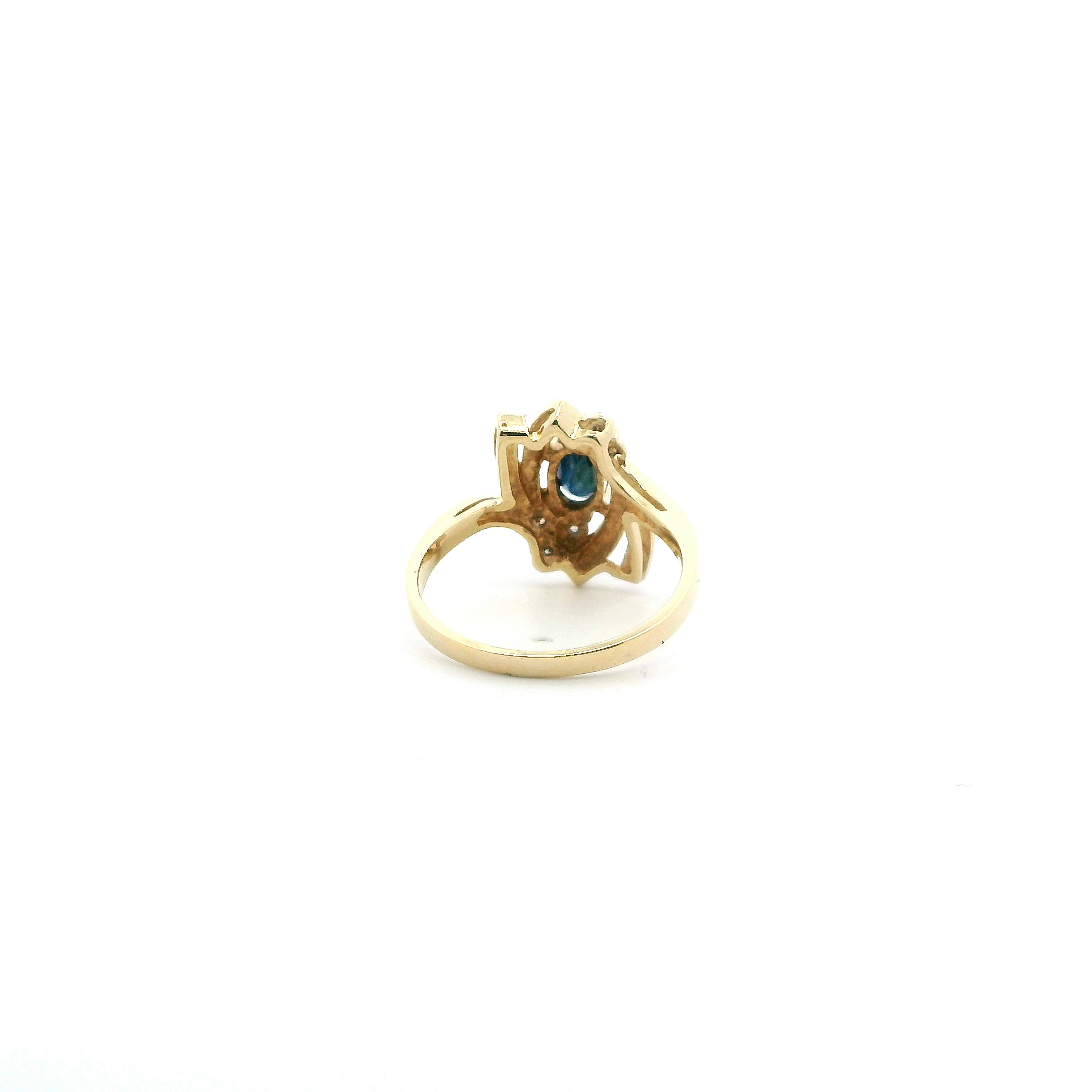 10K Yellow Gold Blue Sapphire & Diamond Womens Ring - 0.03ct