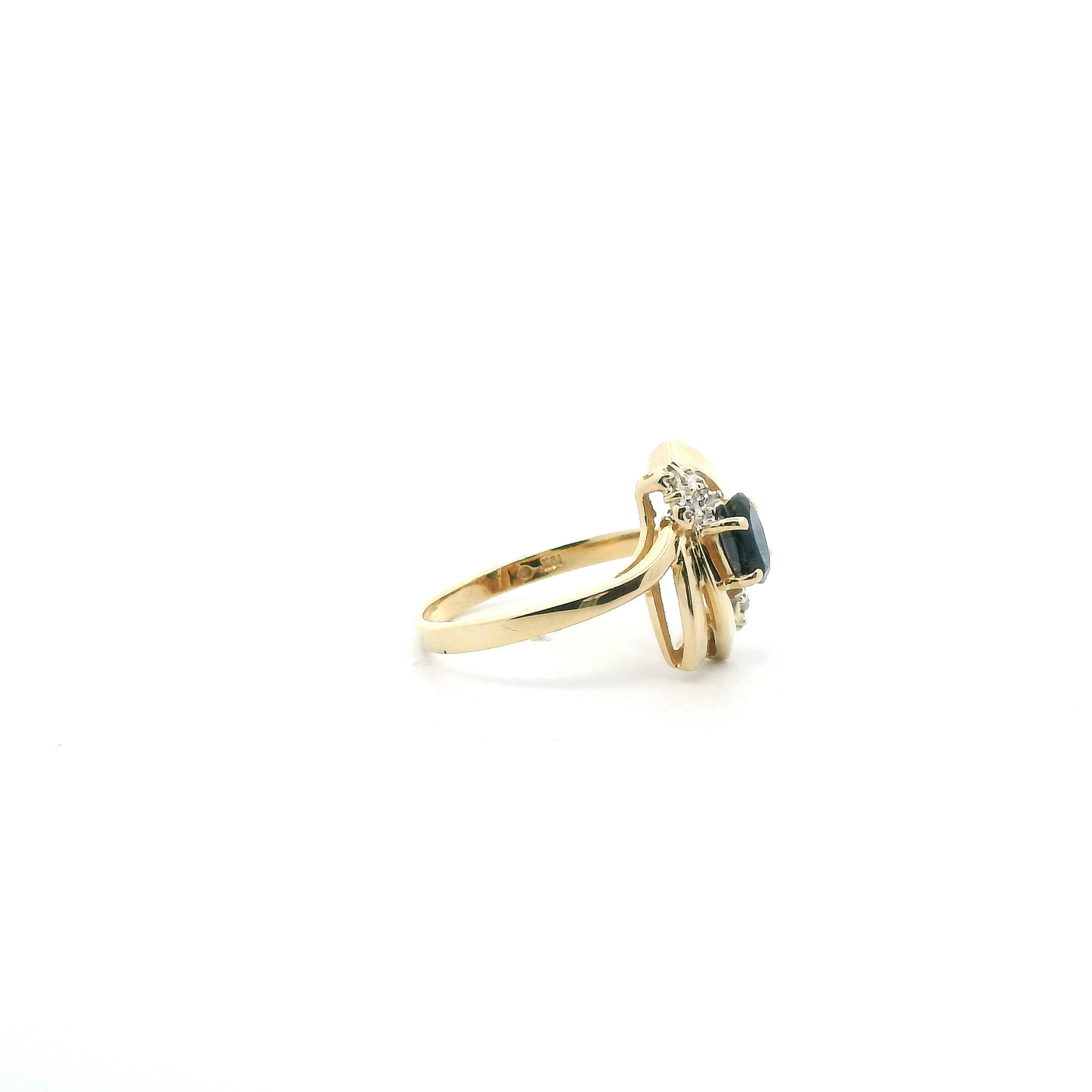 10K Yellow Gold Blue Sapphire & Diamond Womens Ring - 0.03ct