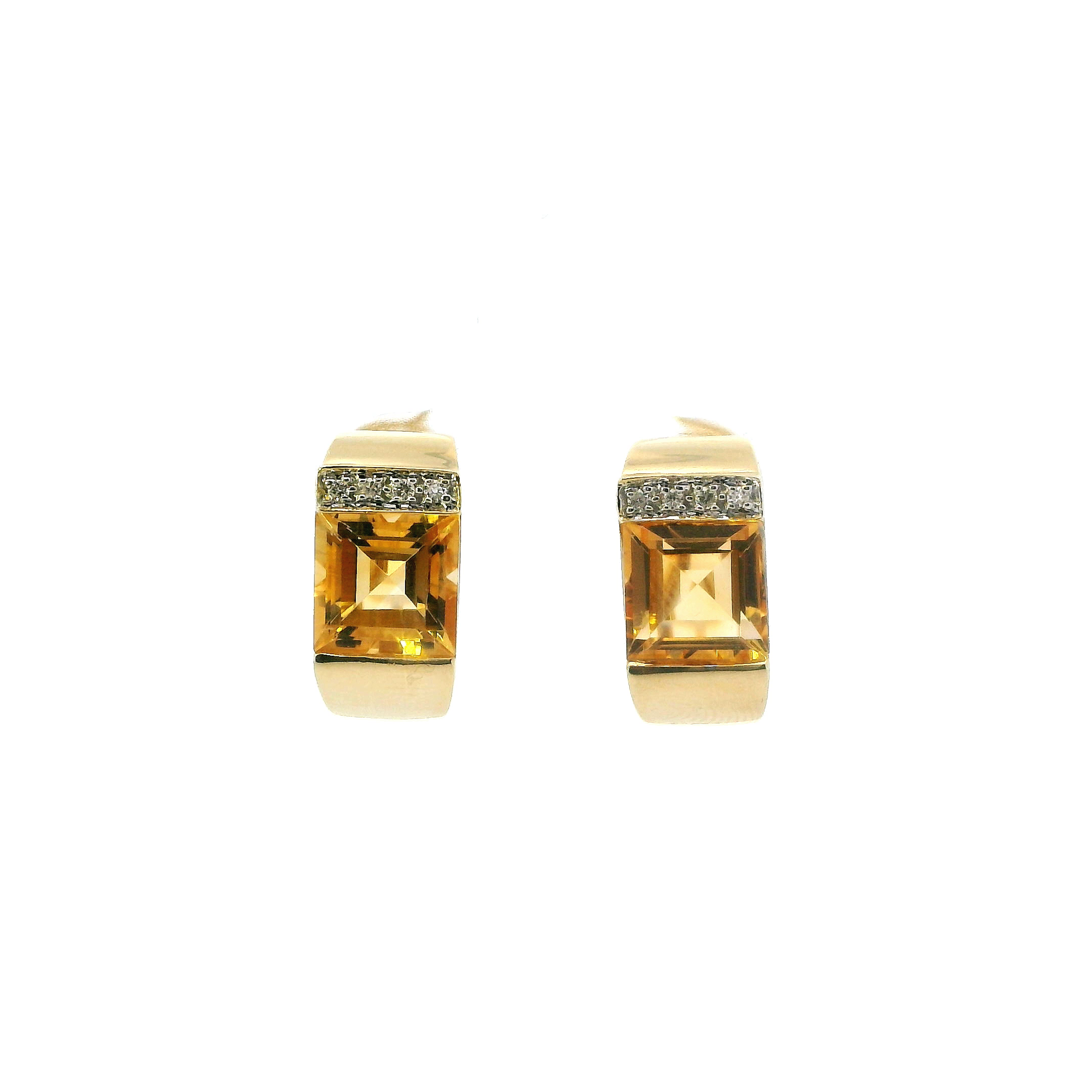 18K Yellow Gold Citrine & Diamond Lever back Earrings -0.05ct