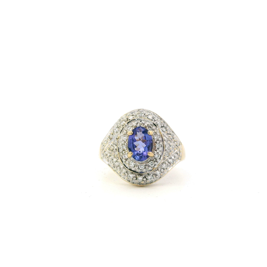 18K Yellow Gold Tanzanite & Diamond Women's Ring - 0.26ct