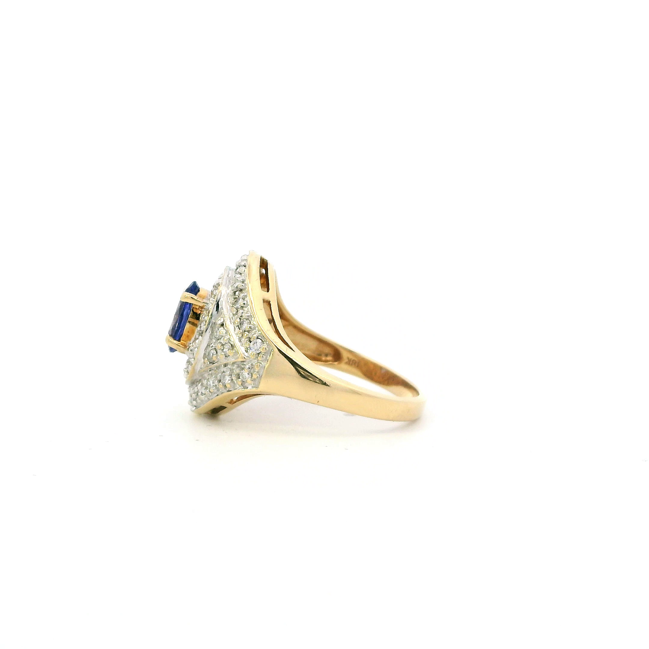 18K Yellow Gold Tanzanite & Diamond Women's Ring - 0.26ct