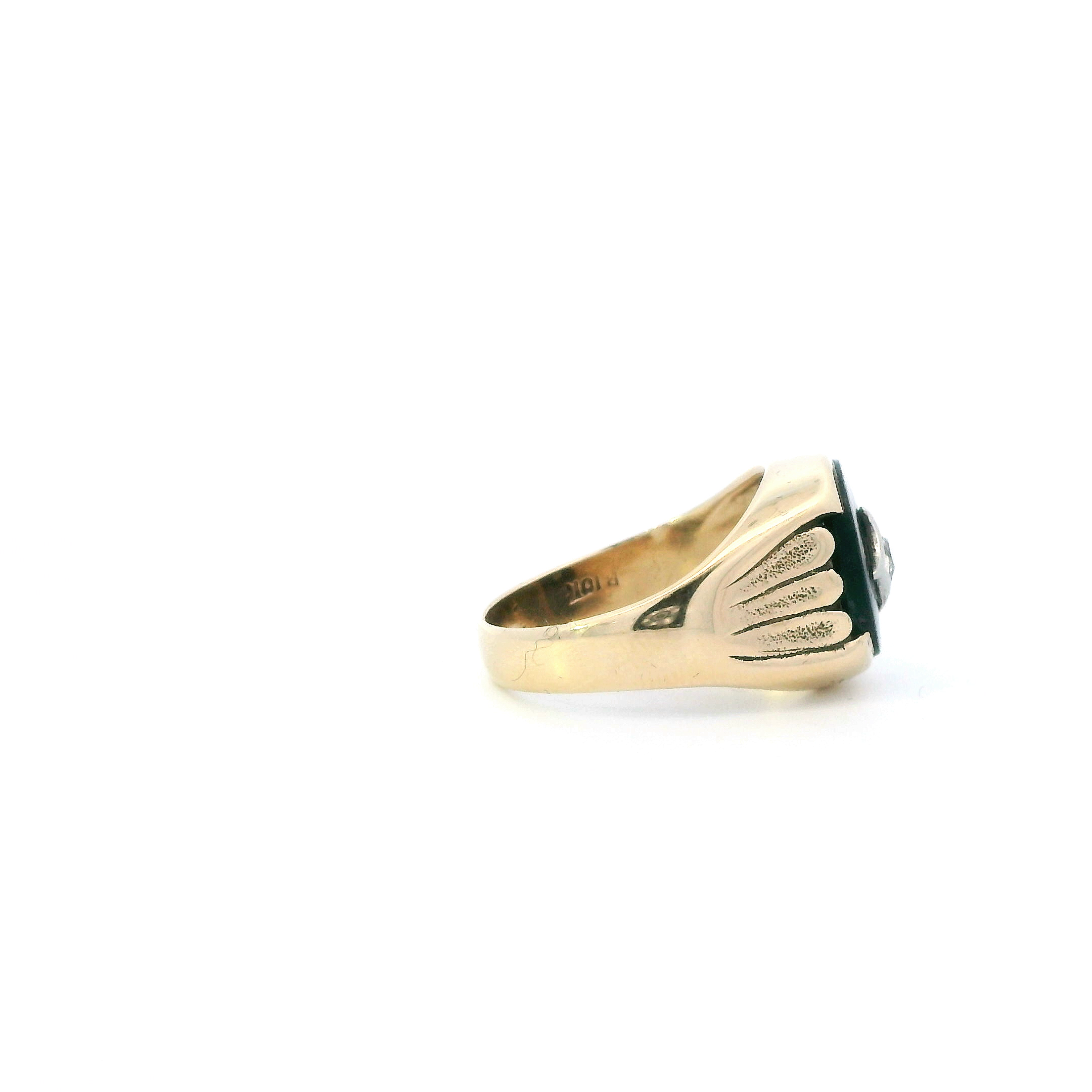 10K Yellow Gold Black Onyx & Diamond Women's Ring - 0.06ct