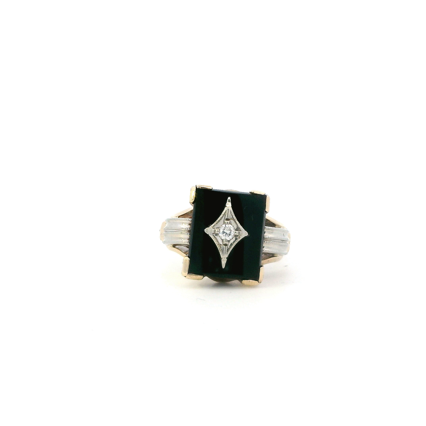 10K Yellow & White Gold Black Onyx & Diamond Men's Ring -0.05ct