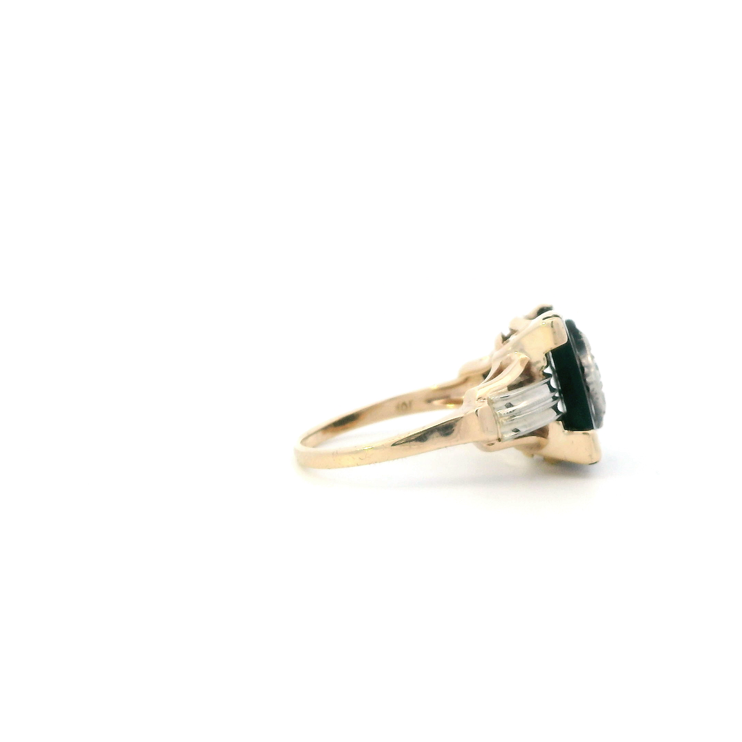 10K Yellow & White Gold Black Onyx & Diamond Men's Ring -0.05ct