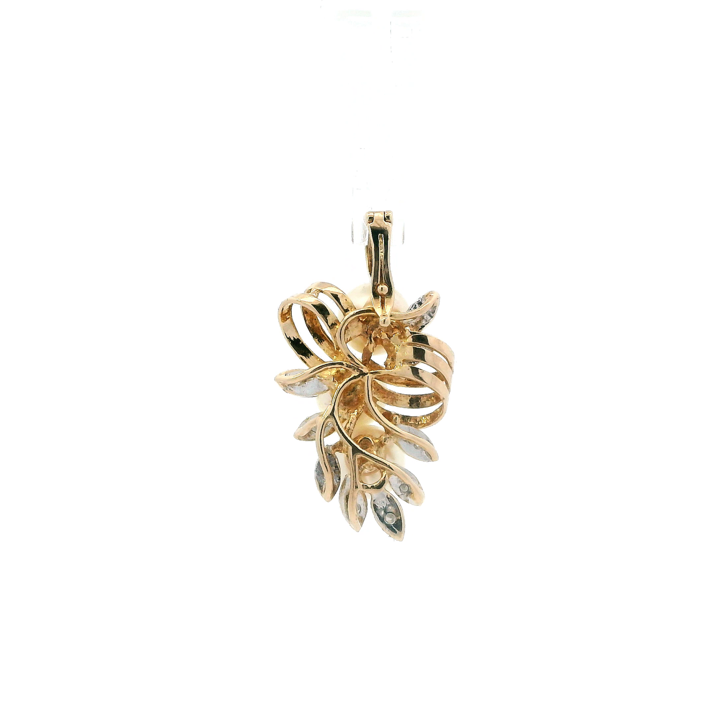 14K Yellow gold Pearl & Diamond Pendant -0.09ct