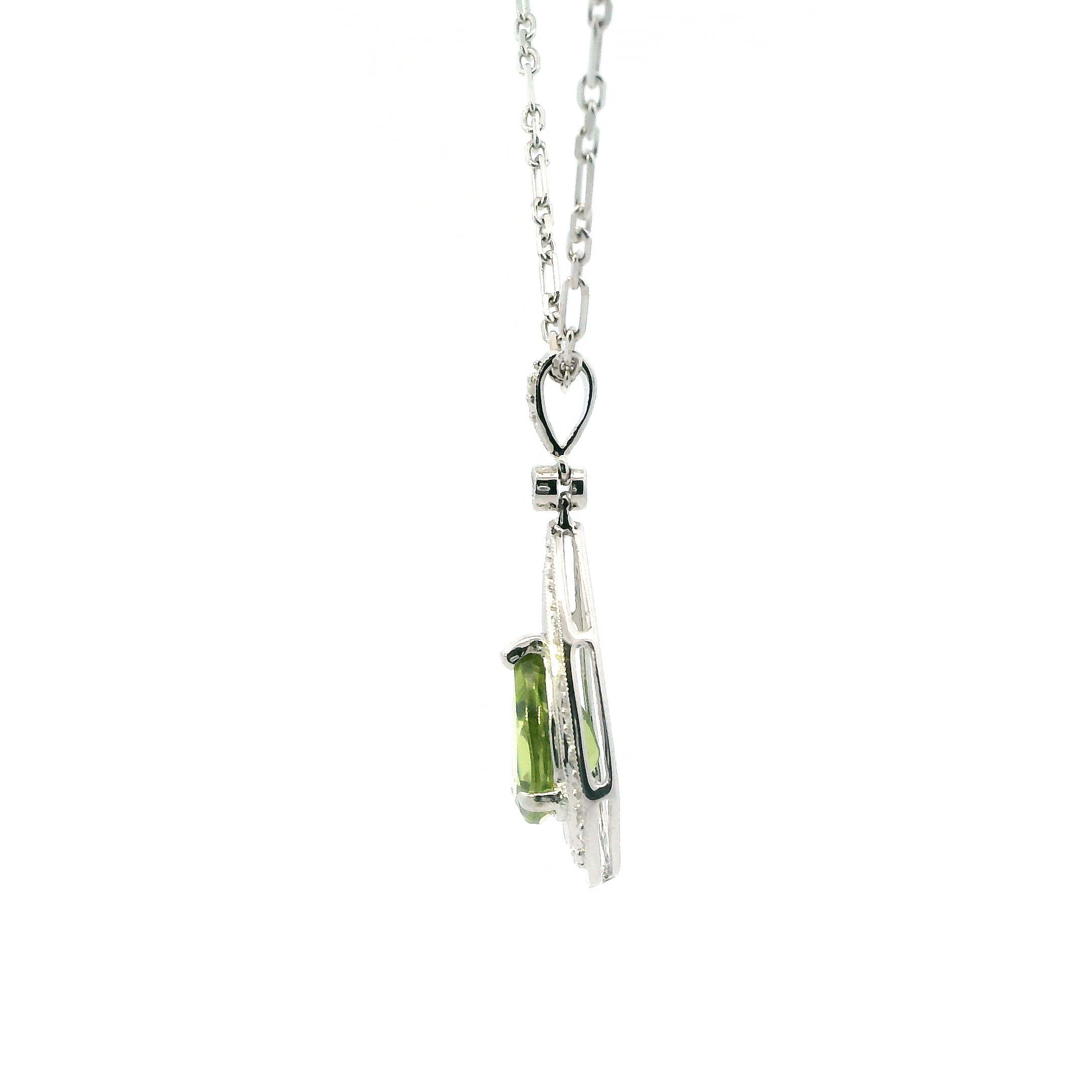 14K White Gold Peridot Pendant & 20