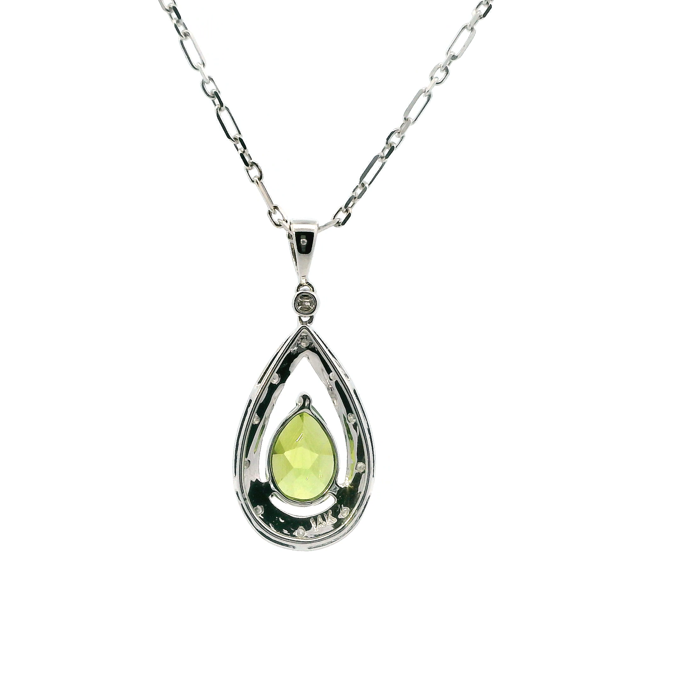 14K White Gold Peridot Pendant & 20