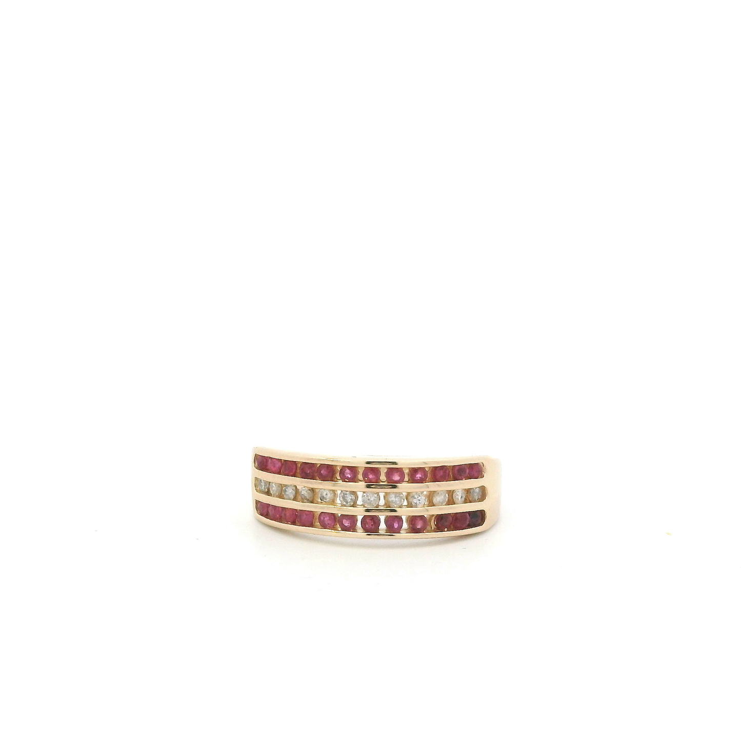 14K Yellow Gold Diamond & Ruby Women's Ring -0.18ct