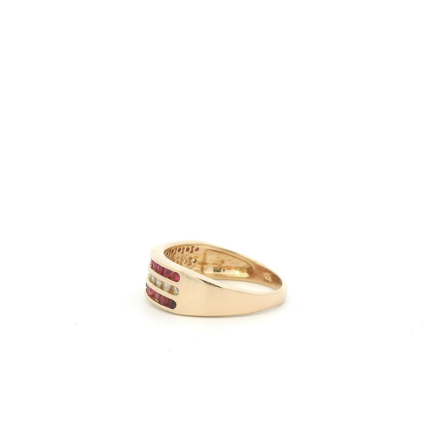 14K Yellow Gold Diamond & Ruby Women's Ring -0.18ct