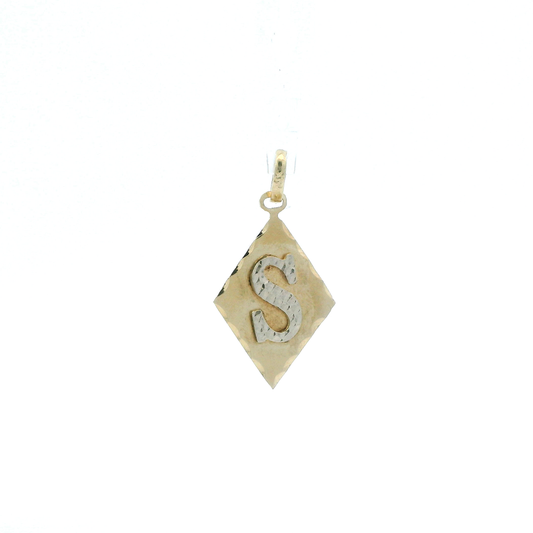 14K Yellow Gold Letter "S" Diamond Shape Pendant