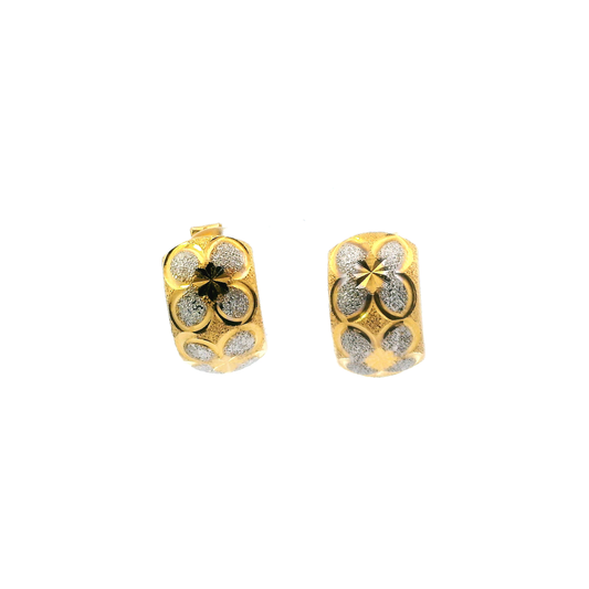 18K Yellow Gold Floral Huggie Hoop Earrings