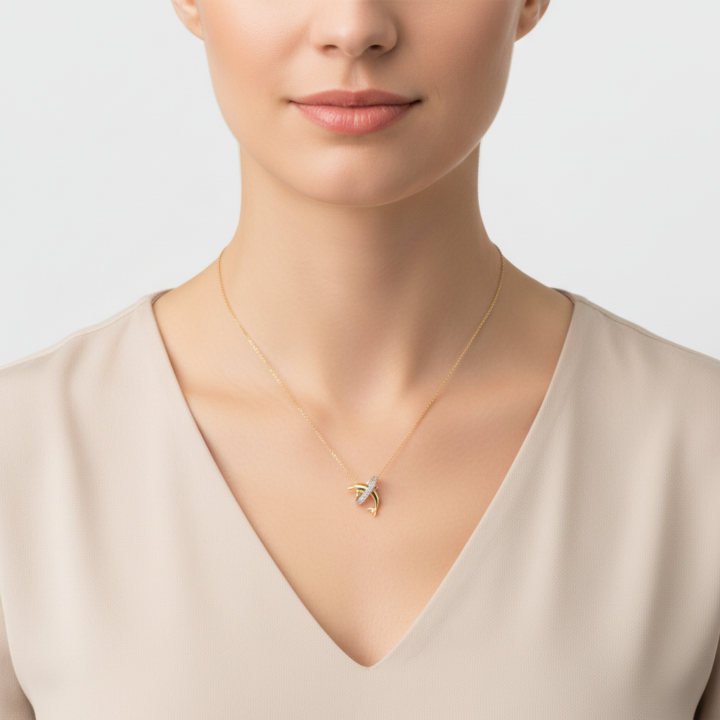 14K Yellow Gold Diamond Dolphin Pendant - 0.05ct