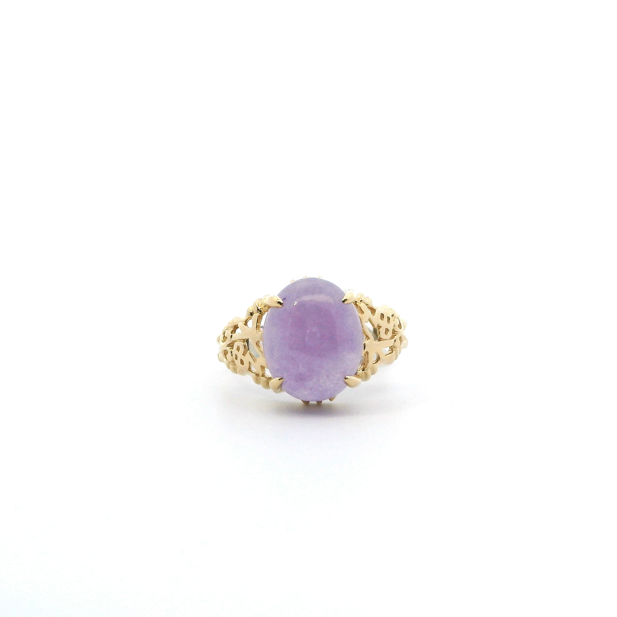 10K Yellow Gold Oval Lavender Jade Filigree Women's Ring