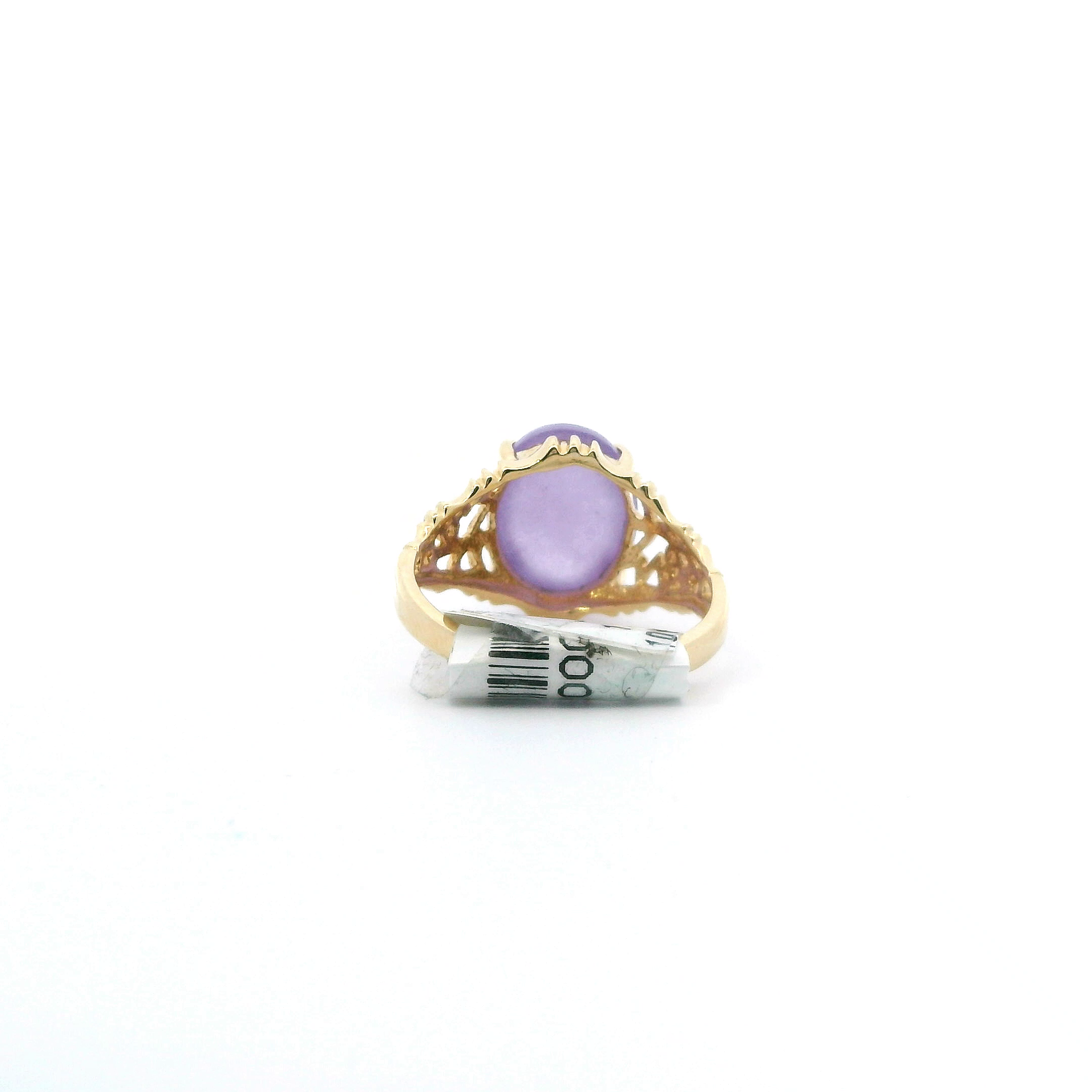 10K Yellow Gold Oval Lavender Jade Filigree Women's Ring
