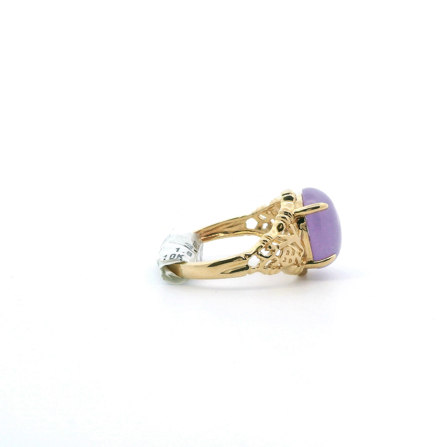10K Yellow Gold Oval Lavender Jade Filigree Women's Ring
