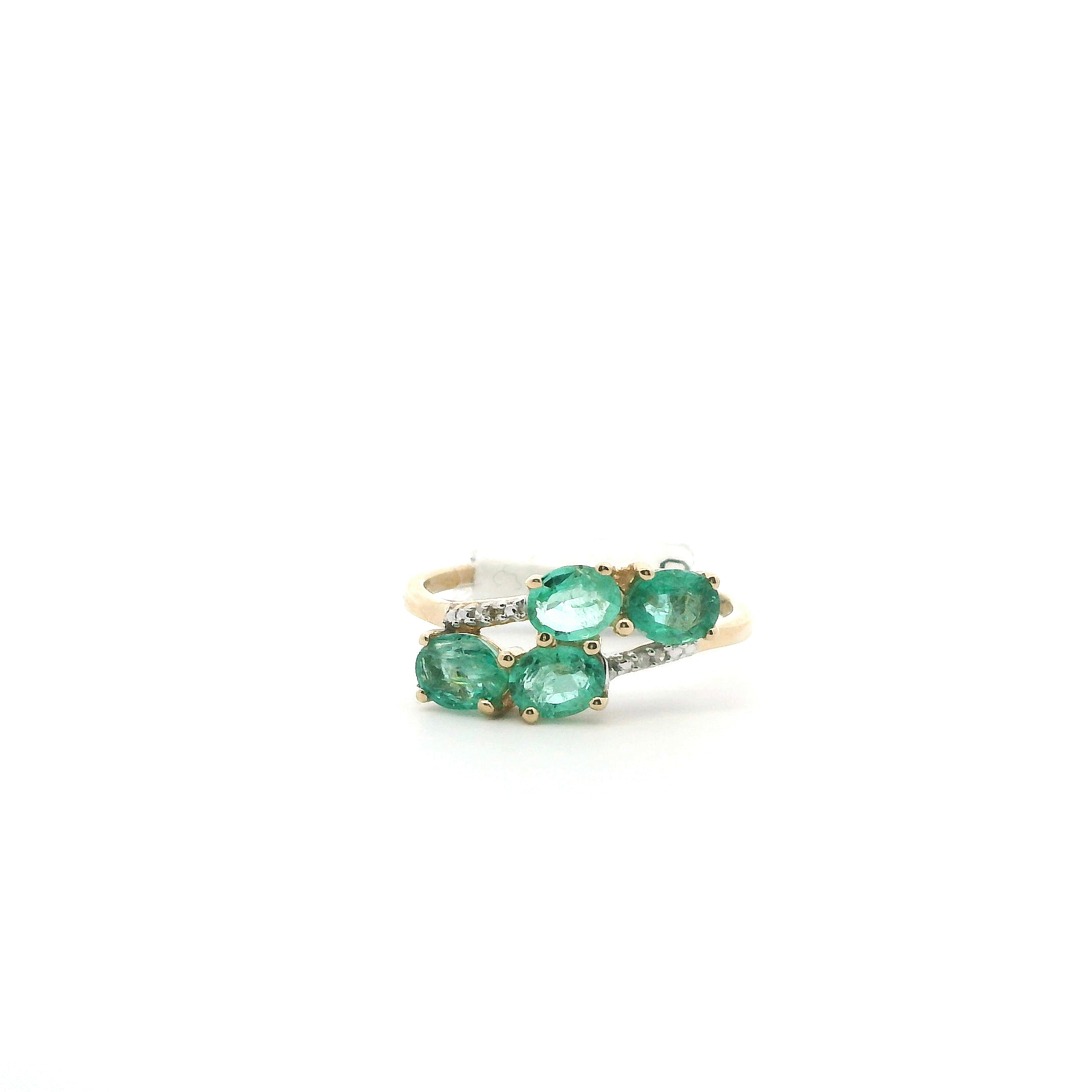 10K Yellow Gold Emerald & Diamond Women's Ring -0.01ct