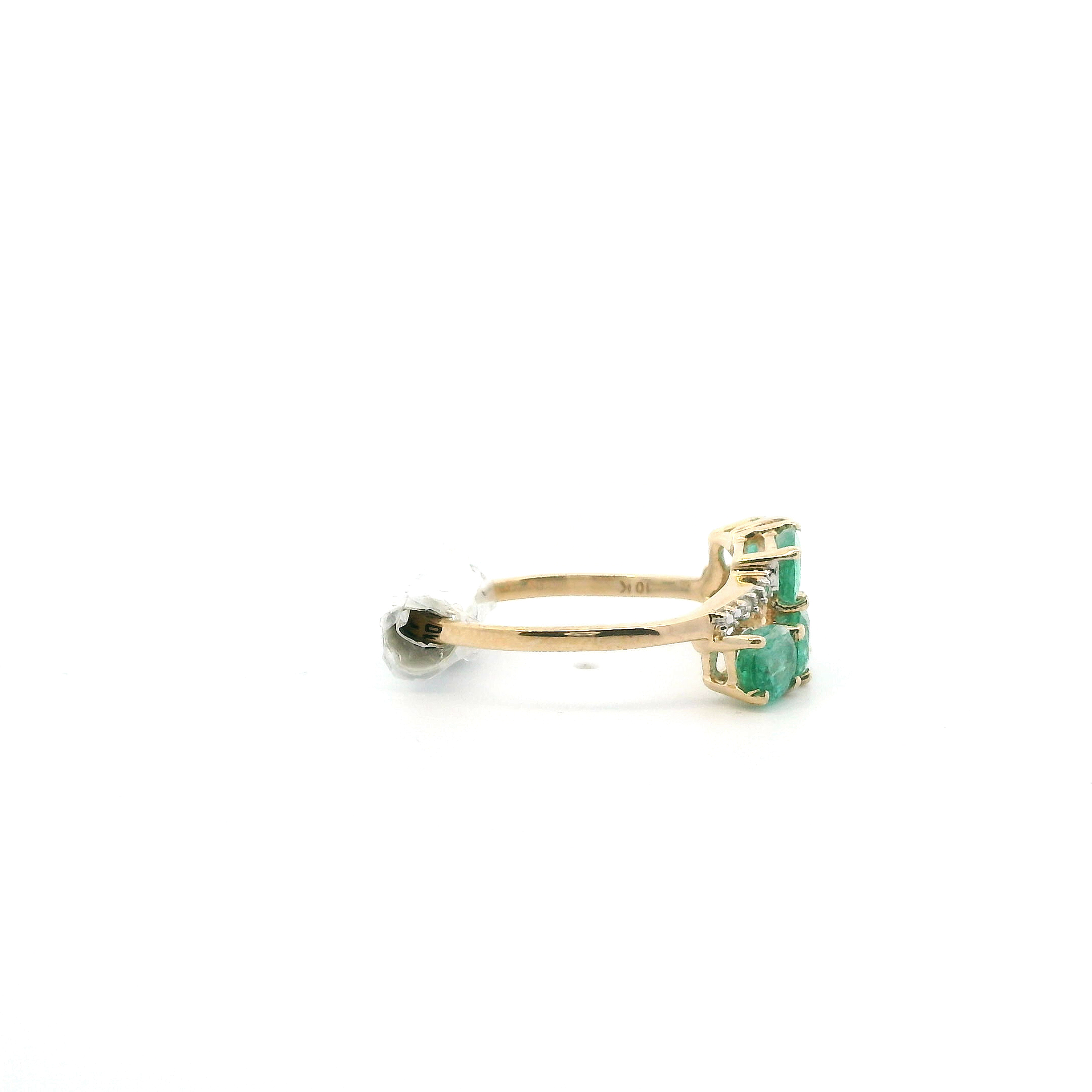 10K Yellow Gold Emerald & Diamond Women's Ring -0.01ct