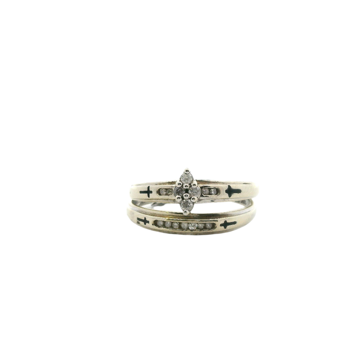 10K White Gold Diamond Engagement & Wedding Ring Set -0.18ct