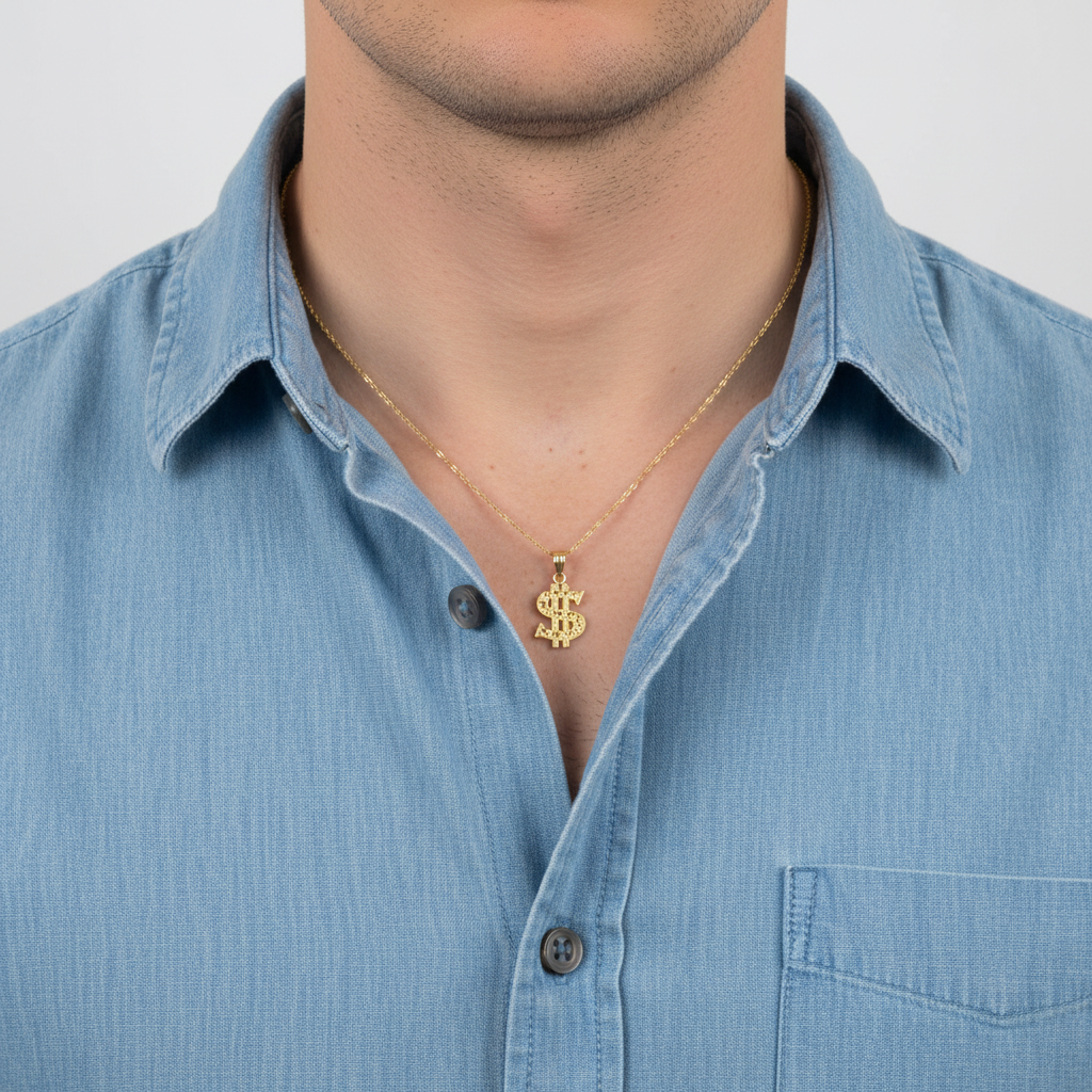 14K Yellow Gold Dollar Sign Pendant
