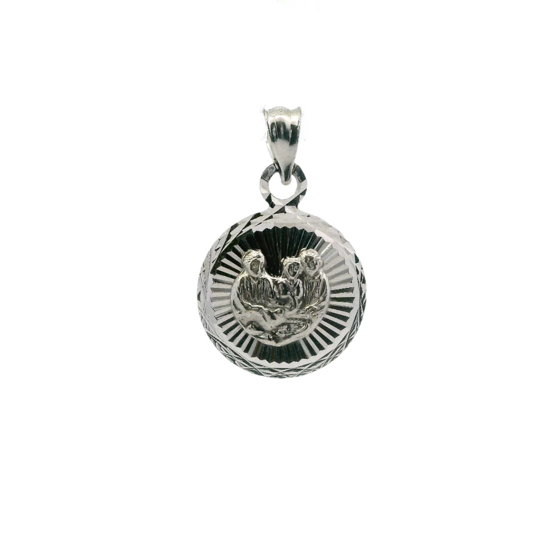 10K White Gold Round Religious Pendant