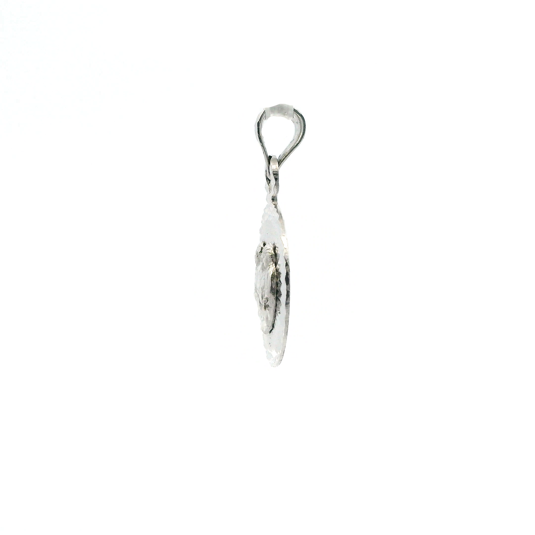 10K White Gold Round Religious Pendant