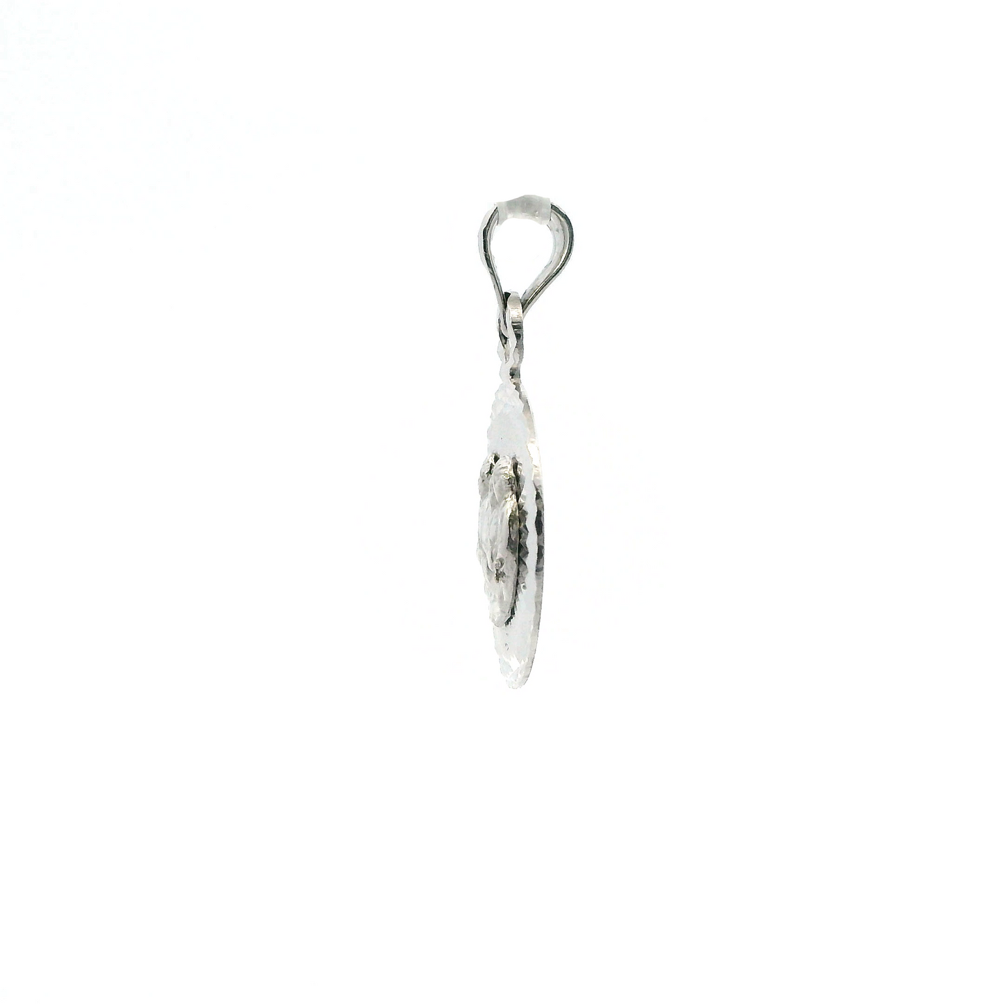 10K White Gold Round Religious Pendant