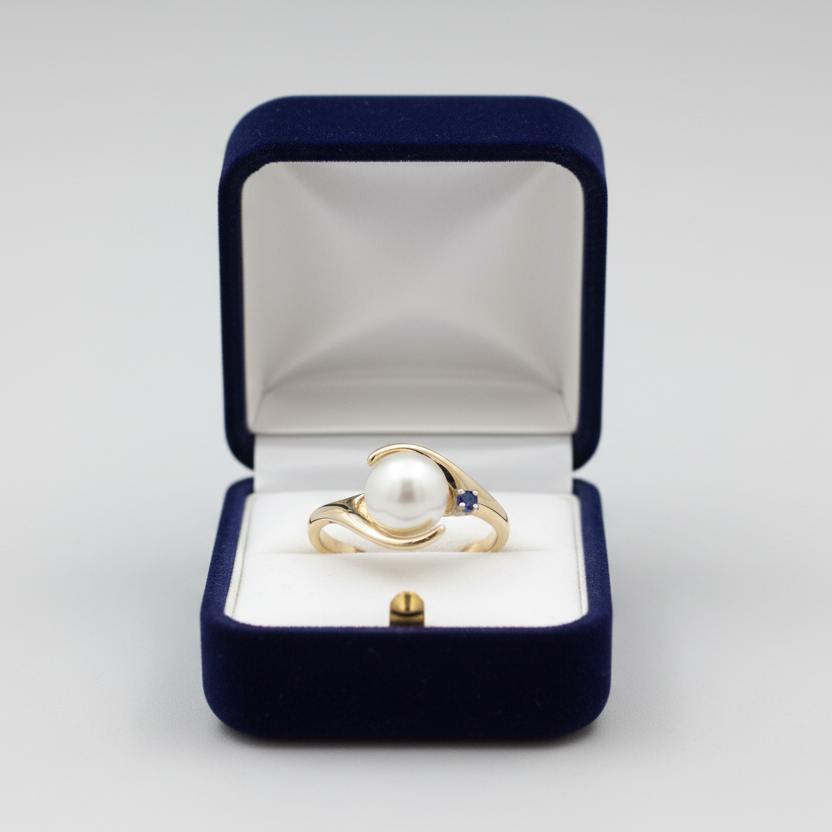 14K Yellow Gold Pearl & Blue Topaz Women's Ring