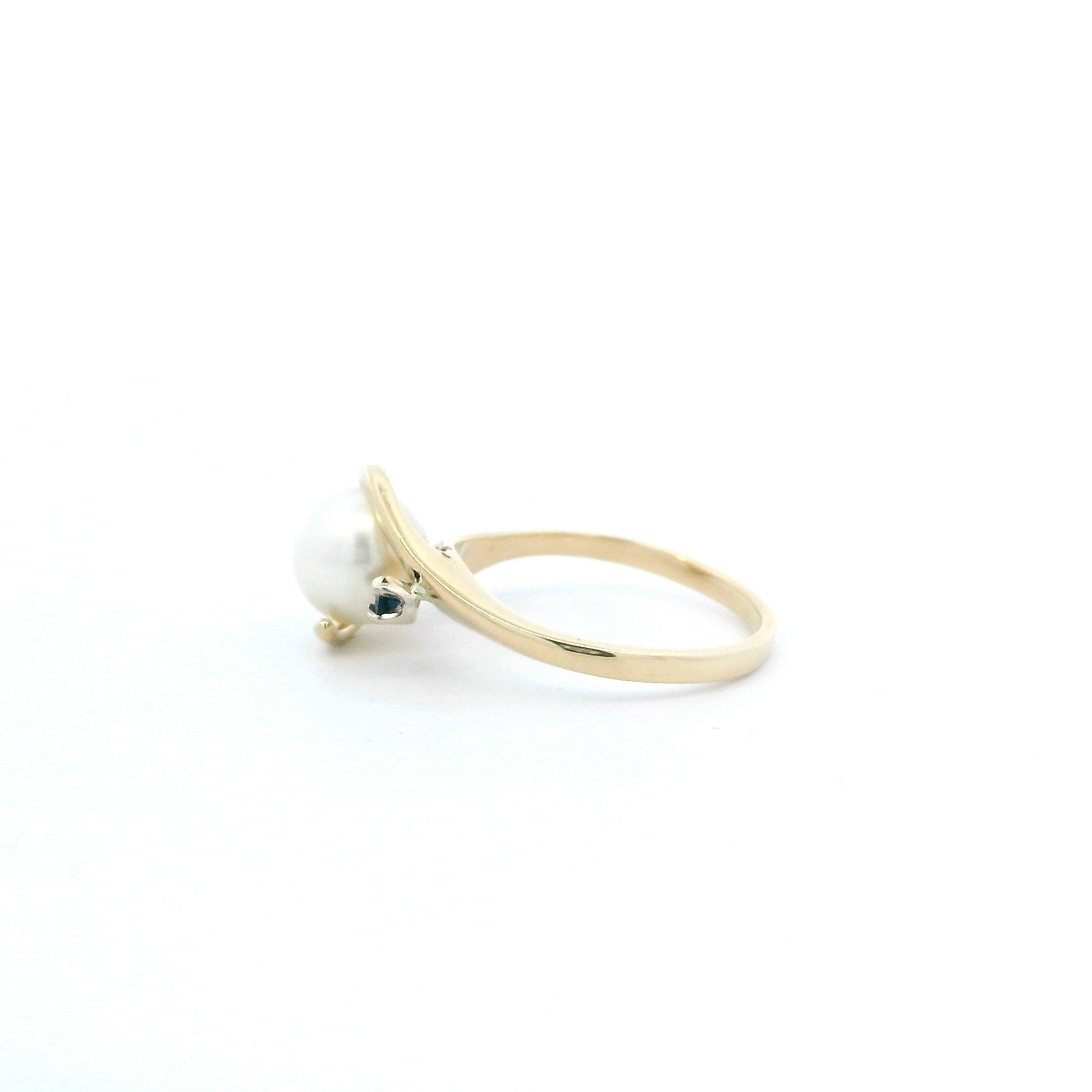 14K Yellow Gold Pearl & Blue Topaz Women's Ring