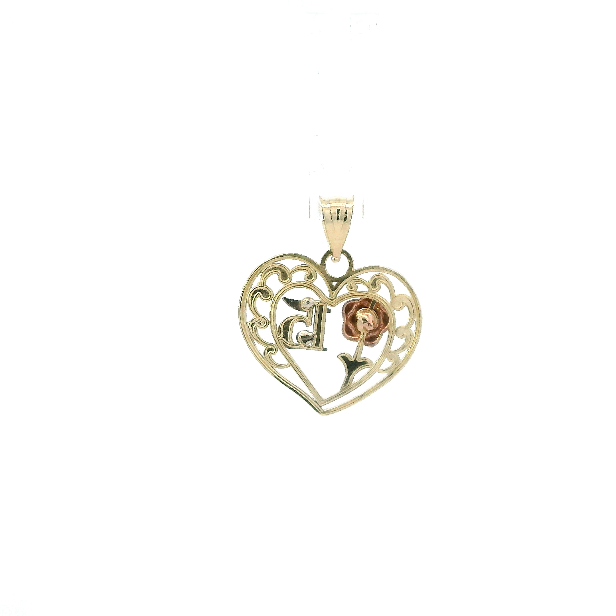 14K Tri Color Gold Rose & Heart 
