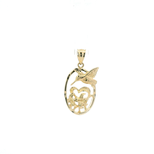 14K Yellow Gold Oval Hummingbird & Star Pendant