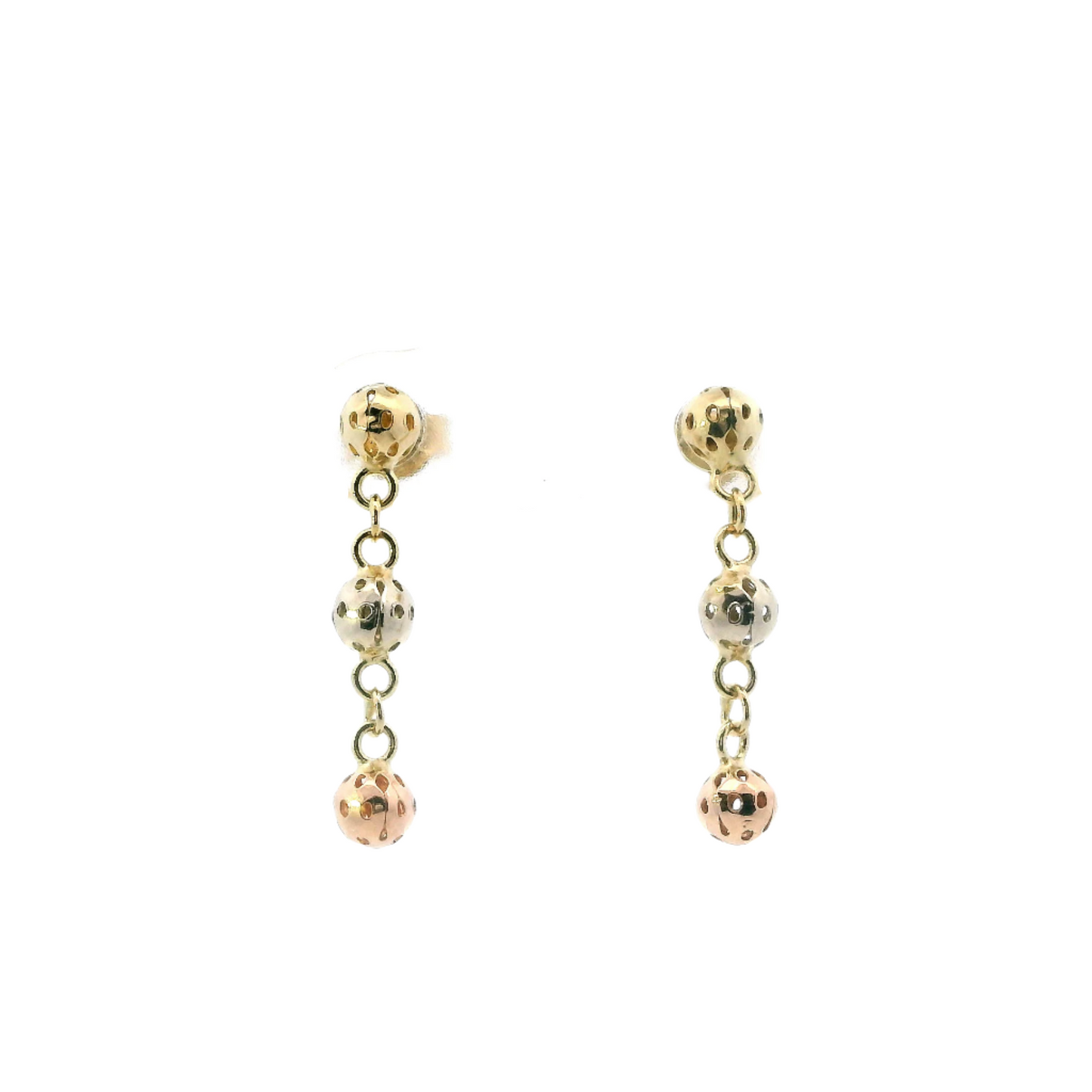 14K Tri Color Gold Beaded Dangle Earrings