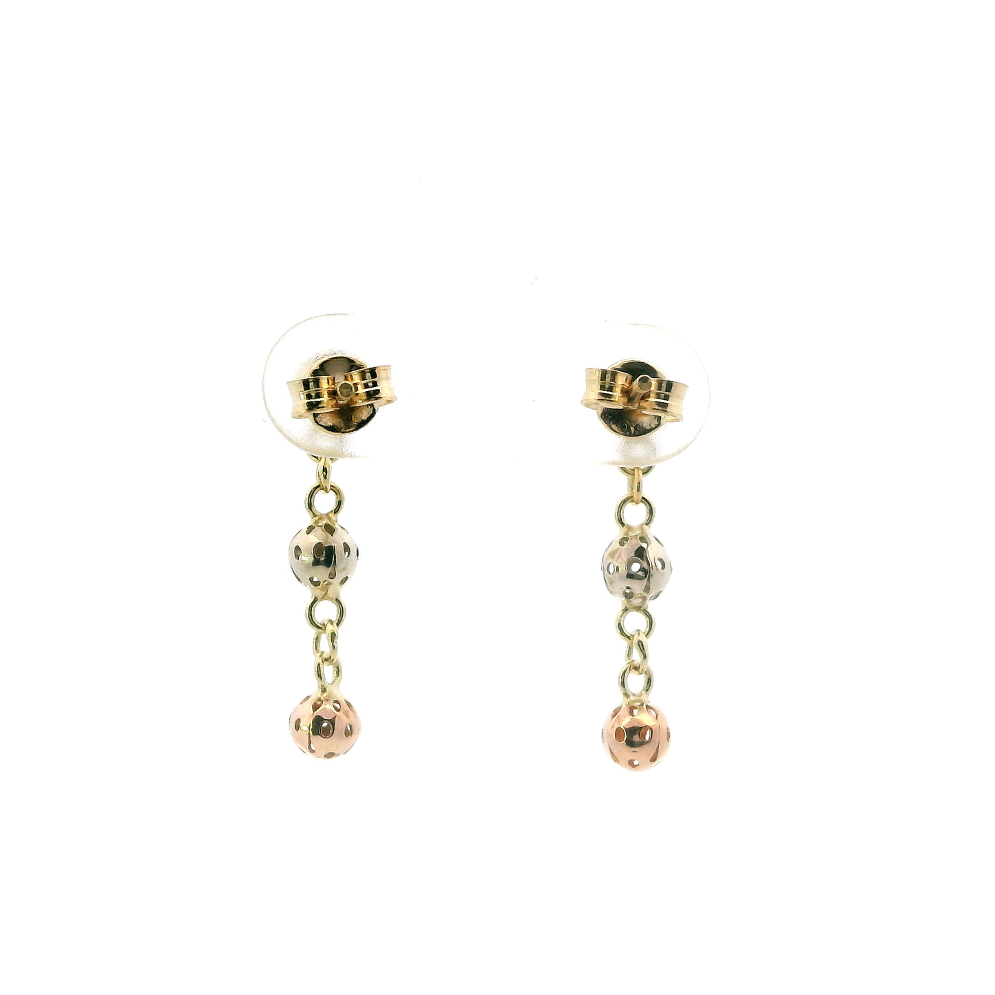 14K Tri Color Gold Beaded Dangle Earrings