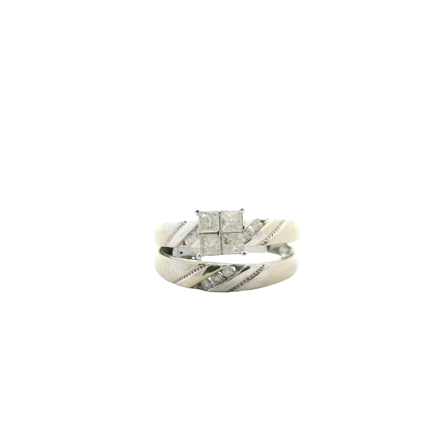 10K White Gold Diamond Engagement & Wedding Women's Ring Set -0.49ct