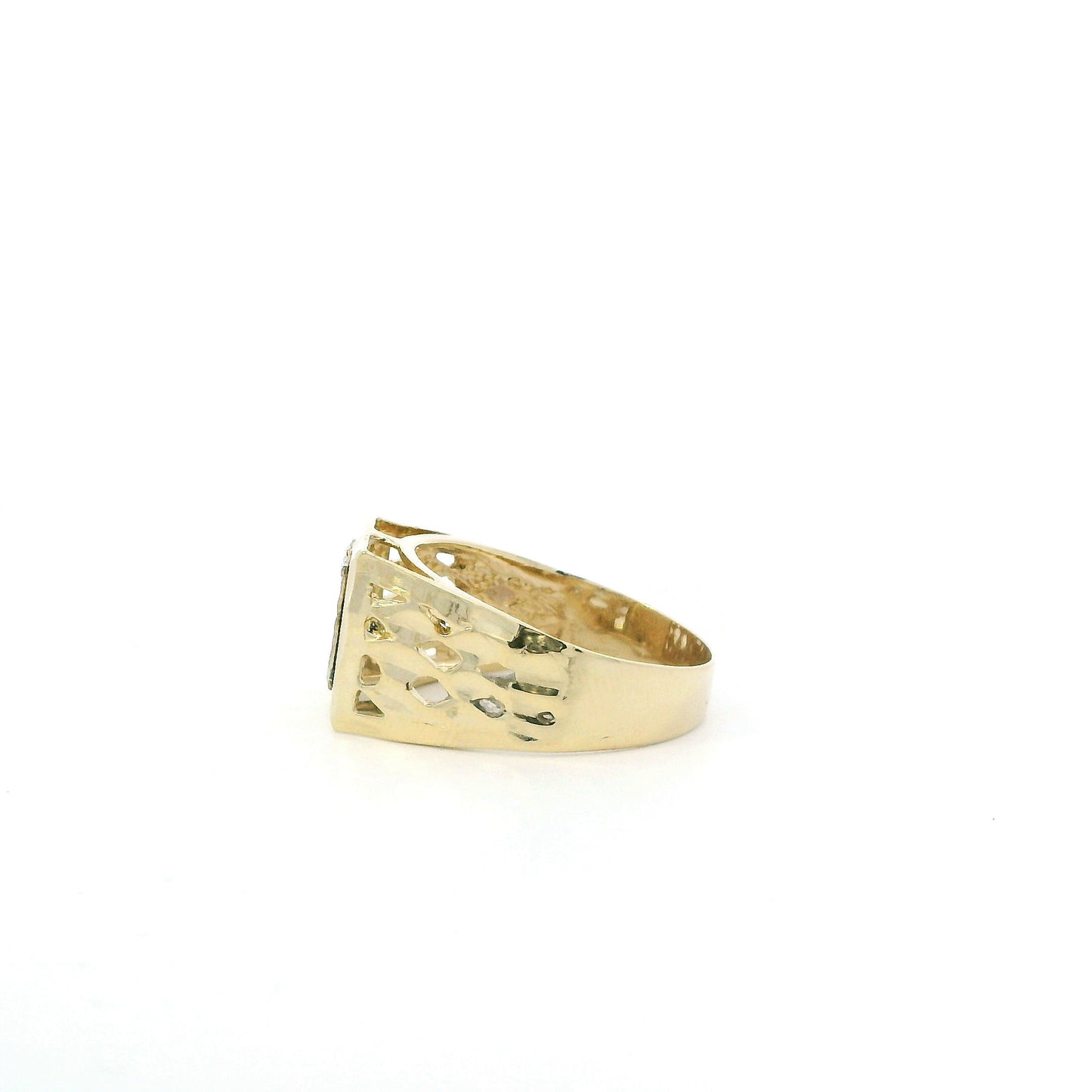 10K Yellow & White Gold Diamond Cut Letter "N" Signet Ring