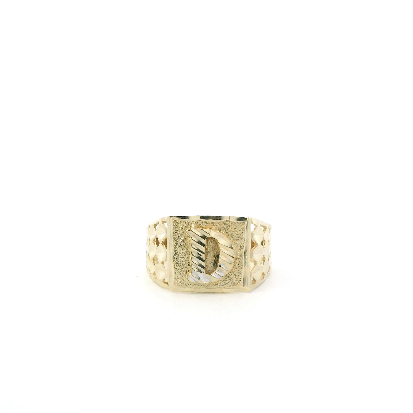 10K Yellow & White Gold Letter "D" Signet Ring