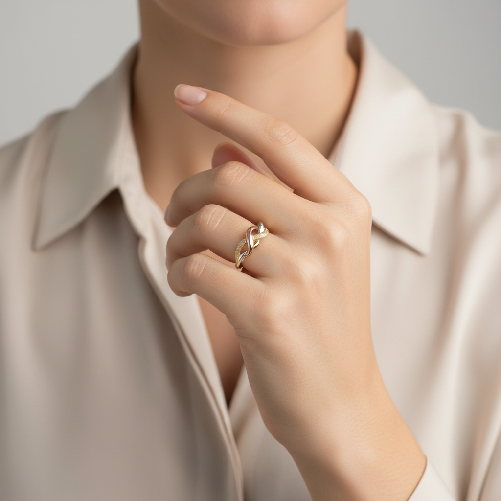 18K Tri Color Gold Open Twisted Knot Ring