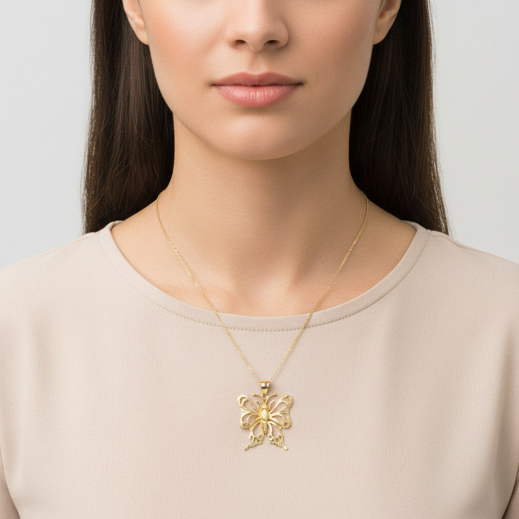 10K Yellow Gold Diamond Cut Butterfly Pendant