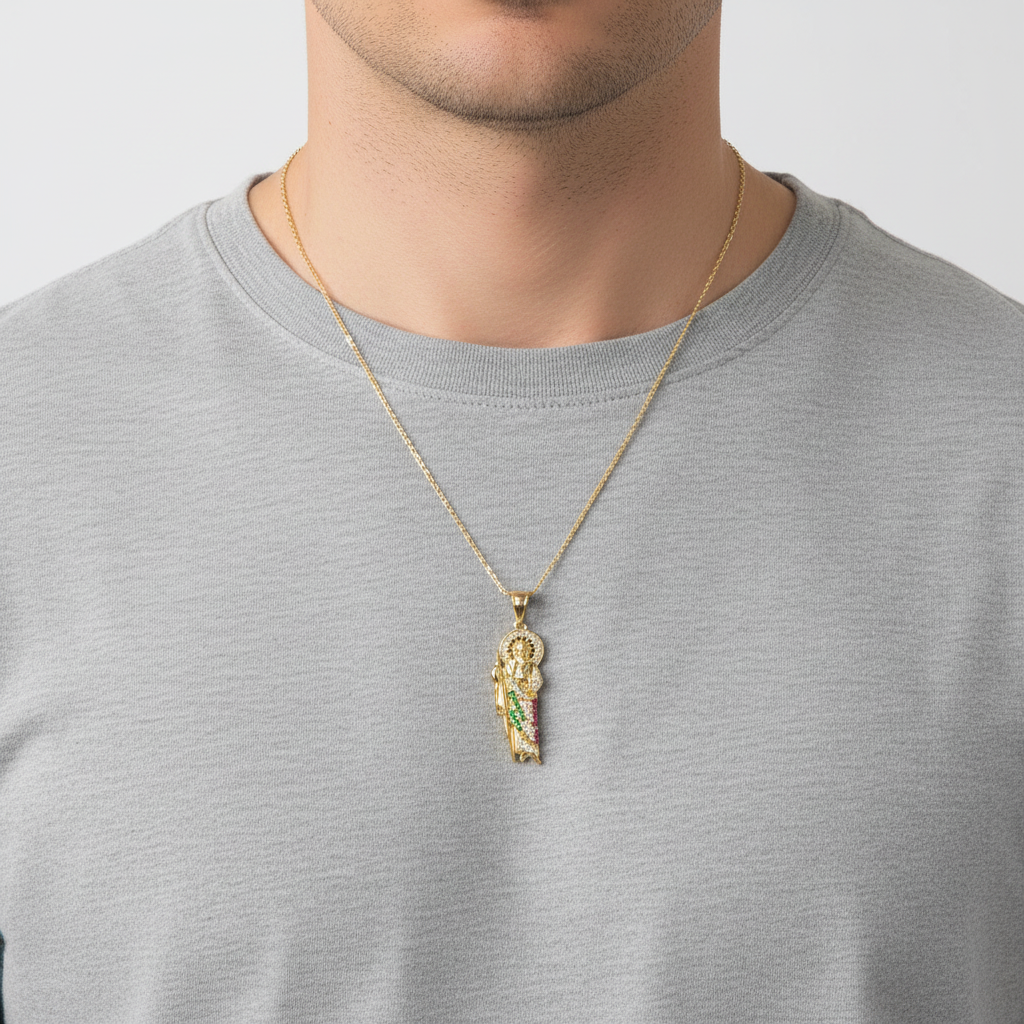 14K Yellow Gold Cubic Zirconia Saint Jude Pendant