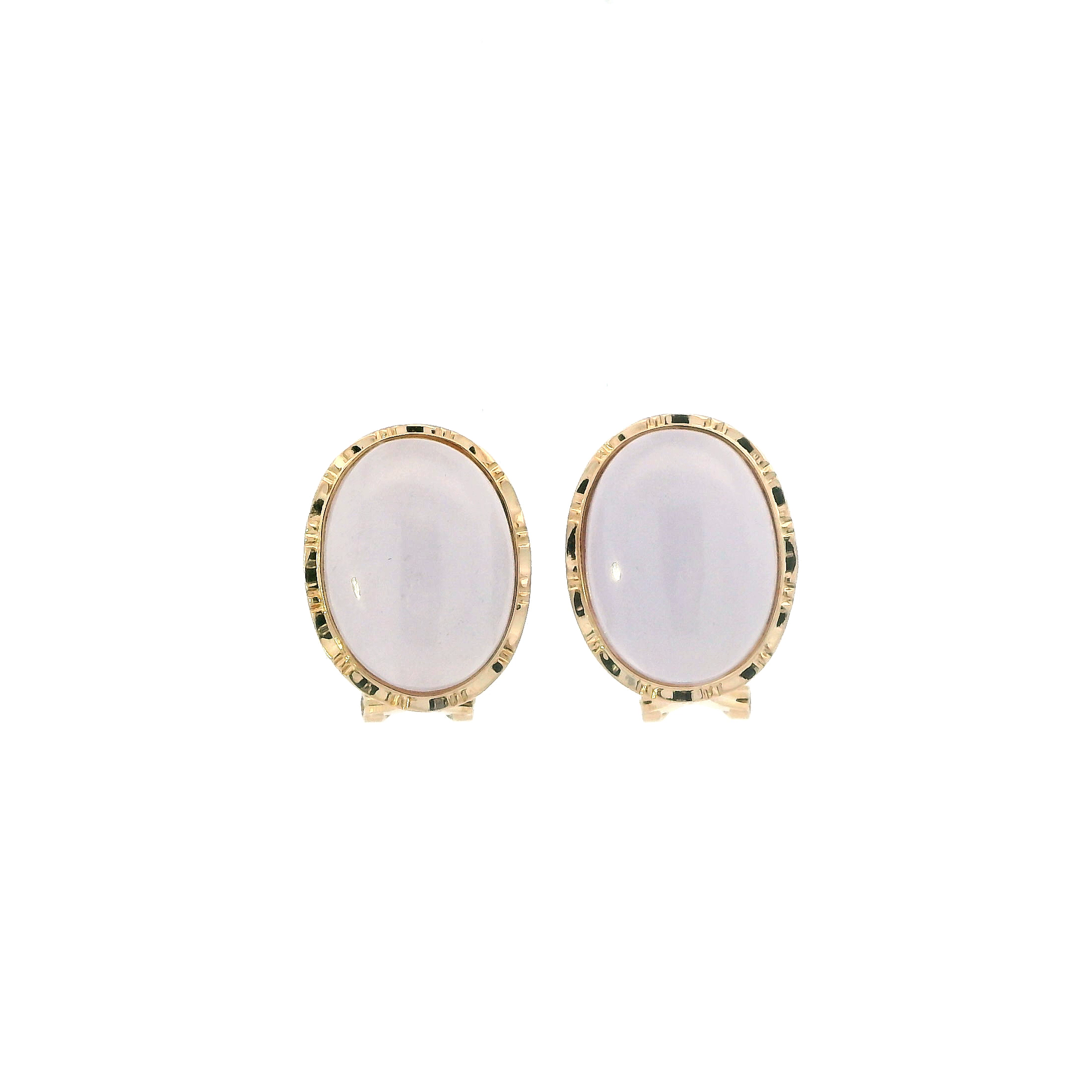 14K Yellow Gold Oval Purple Jade Lever Back Earrings
