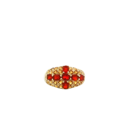14K Yellow Gold Garnet & Citrine Women's Ring
