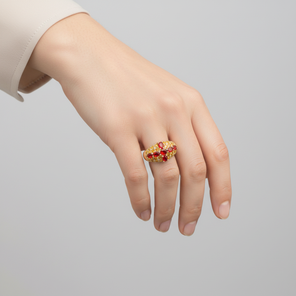 14K Yellow Gold Garnet & Citrine Women's Ring
