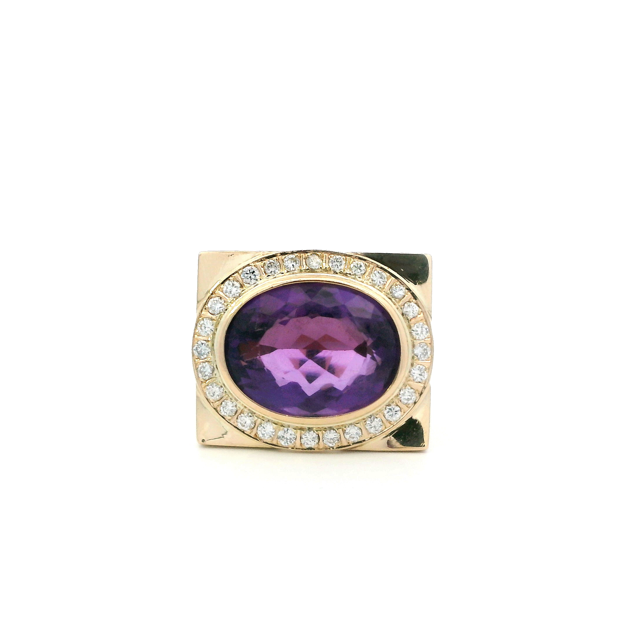 14K Yellow Gold Amethyst & Diamond Women's Ring -0.84ct