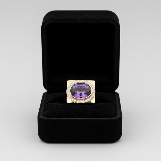 14K Yellow Gold Amethyst & Diamond Women's Ring -0.84ct