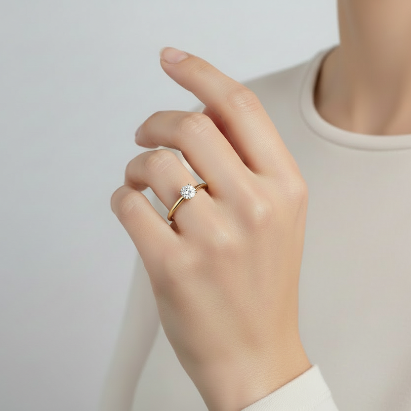 14K Yellow Gold Certified Lab Grown Solitaire Diamond Women's Ring - 0.90ct