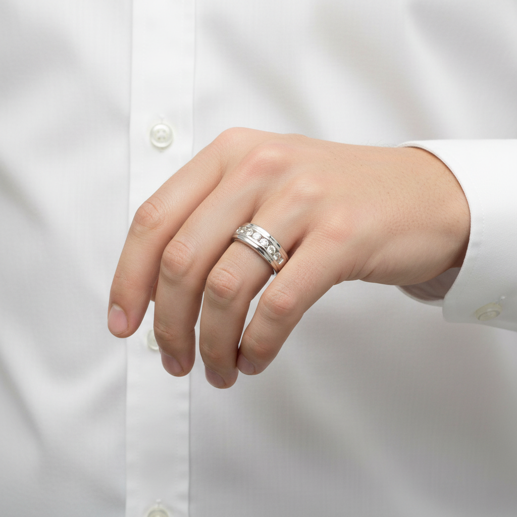 10K White Gold Diamond Men's Ring -1.00ct