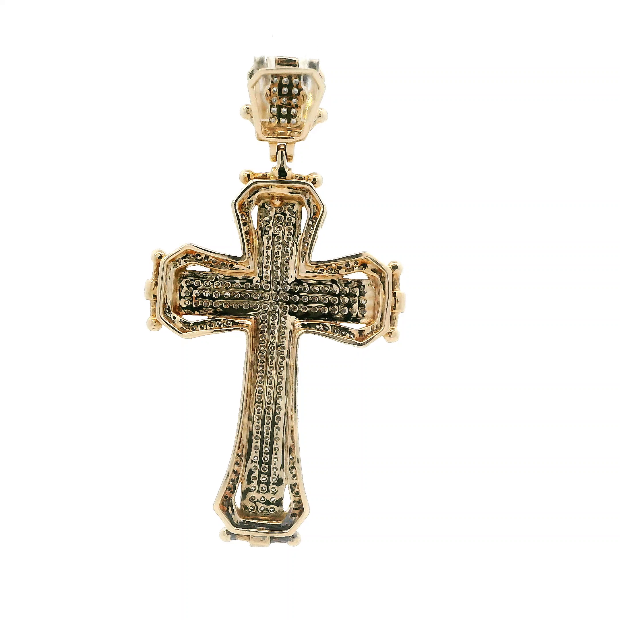 10K Yellow Gold Diamond Pave Cross Pendant